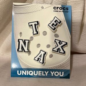 CROCS White Shoe Charms with Black Letters TEXAN🤠or TAX TAN NAT ANT AXE TEN😉